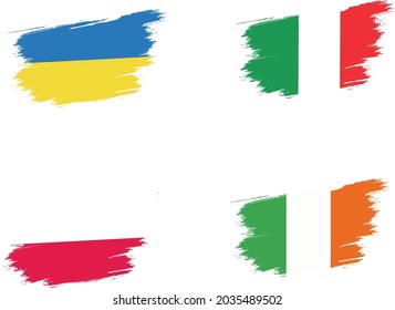 Grunge Brush Flag Concept Italy, Ireland,  Ukraine,  Poland. White Background  