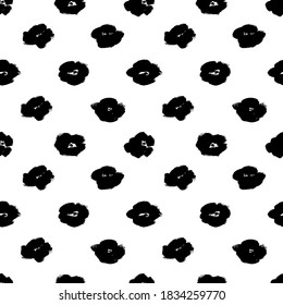 Grunge brush flower vector seamless pattern. Hand drawn botanical flower silhouette. Chamomile or daisy painted by brush in sketch style. Hand drawn black print for fabric, wrapping paper, wallpaper