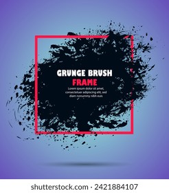 grunge brush frame with black paint on a purple background, a black paint splatter brush stroke , sale template, grunge brush