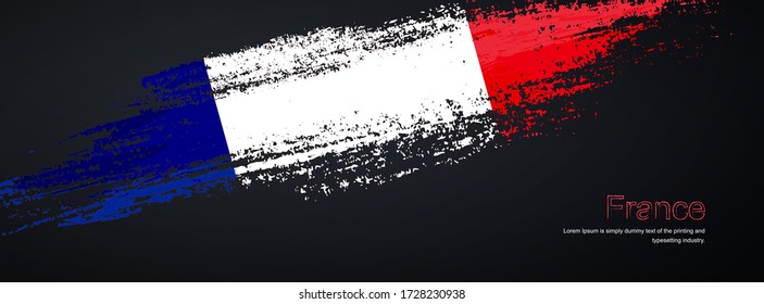 Grunge brush of France flag on shiny black background. Elegant glitter sparkle brush paint vector illustration