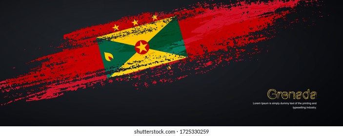 Pincel ondulado de la bandera de Granada sobre fondo negro brillante. Ilustración vectorial de pincel brillante creativo