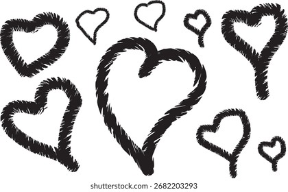 Grunge Brush Heart Vector Set – Hand Drawn Rough Doodle Hearts for Love, Valentine’s Day, Wedding Design