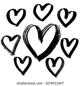 Grunge brush hearts collection. Valentine day print. Vector illustration