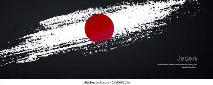 Grunge brush of Japan flag on shiny black background. Abstract glitter sparkle brush paint vector illustration