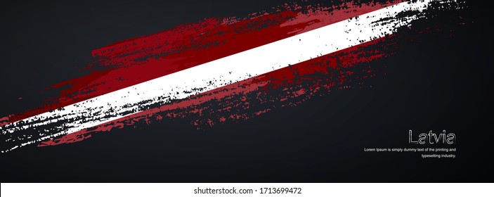 Grunge brush of Latvia flag on shiny black background. Creative glitter sparkle brush paint vector illustration