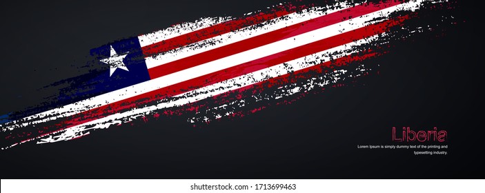 Grunge brush of Liberia flag on shiny black background. Abstract glitter sparkle brush paint vector illustration