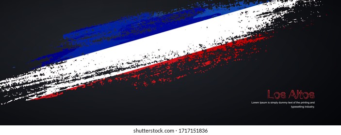 Grunge brush of Los Altos flag on shiny black background. Modern glitter sparkle brush paint vector illustration