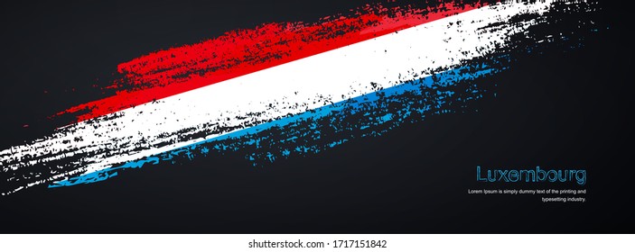 Grunge brush of Luxembourg flag on shiny black background. Classic glitter sparkle brush paint vector illustration