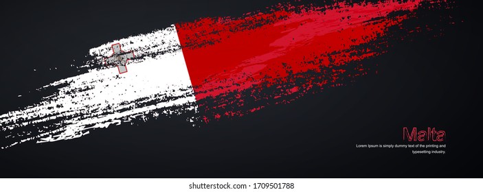 Grunge brush of Malta flag on shiny black background. Abstract glitter sparkle brush paint vector illustration