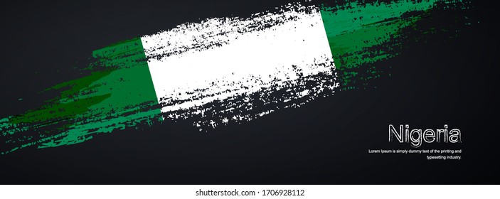 Grunge brush of Nigeria flag on shiny black background. Classic glitter sparkle brush paint vector illustration