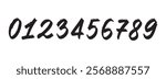 grunge brush numbers from 0 to 9 hand drawn italic hand written bold style. Graffiti style modern vector number elements. Typographic numbers brush texture. Vector illustration