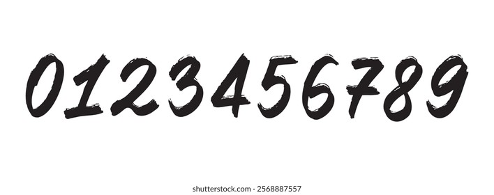 grunge brush numbers from 0 to 9 hand drawn italic hand written bold style. Graffiti style modern vector number elements. Typographic numbers brush texture. Vector illustration