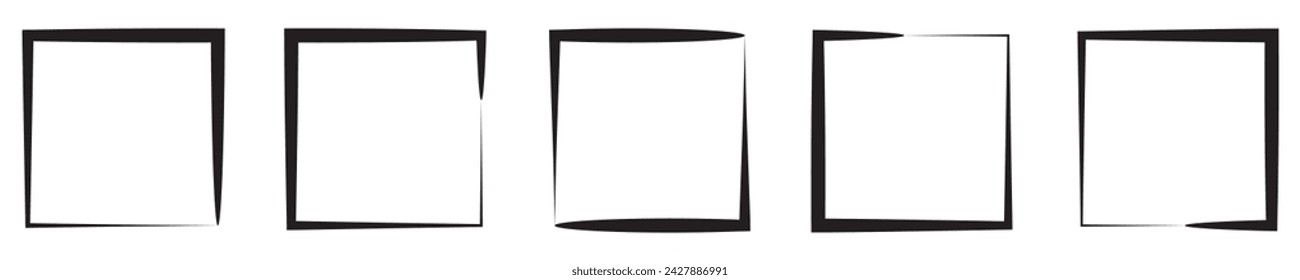 Grunge brush outline frames set. Hand drawn sketch frame collection.