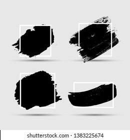 Grunge Brush Paint Ink Stroke With Square Frame Backgrounds Set. Vector Illustration EPS10