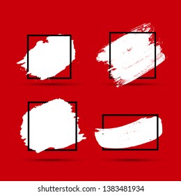 Grunge Brush paint ink stroke with square frame backgrounds set. Vector Illustration EPS10