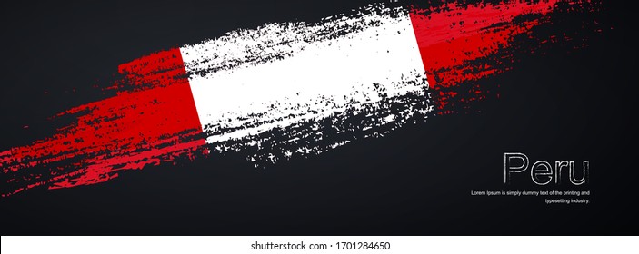 Grunge brush of Peru flag on shiny black background. Abstract glitter sparkle brush paint vector illustration