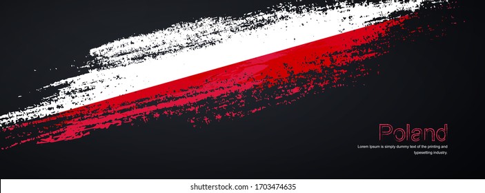 Grunge brush of Poland flag on shiny black background. Elegant glitter sparkle brush paint vector illustration