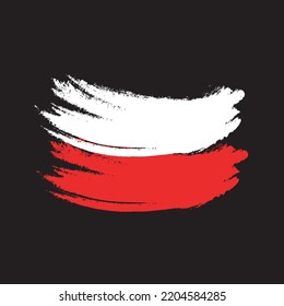 Grunge brush of Poland flag on shiny black background. Creative glitter sparkle brush paint vector illustration ESP 08