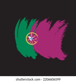 Grunge brush of Portugal flag on shiny black background. Creative glitter sparkle brush paint vector illustration ESP 08