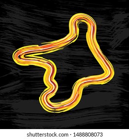 Grunge brush race track circuit silhouette isolated on black background