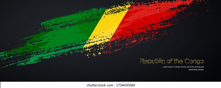 Grunge brush of Republic of the Congo flag on shiny black background. Classic glitter sparkle brush paint vector illustration