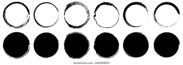 Conjunto de formas de borde redondeado de pincel grueso. Pinceles dibujados a mano negra vectorial paquete de boceto marco aislado colección. Ilustración vectorial.