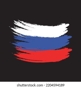 Grunge brush of Russia flag on shiny black background. Creative glitter sparkle brush paint vector illustration ESP 08