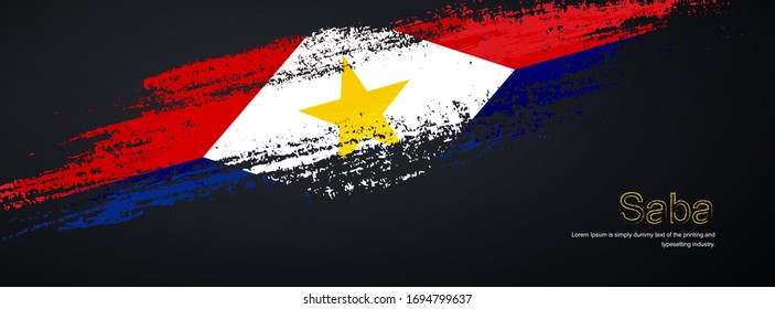 Pincel grueso de la bandera de Saba sobre fondo negro brillante. Ilustración vectorial de pincel espumoso clásico.