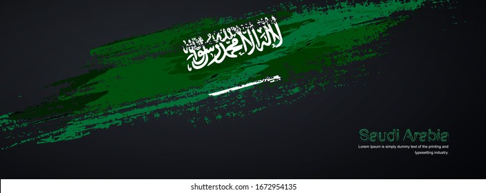 Grunge brush of Saudi Arabia flag on shiny black background. Abstract glitter sparkle brush paint vector illustration.