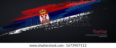 Grunge brush of Serbia flag on shiny black background. Creative glitter sparkle brush paint vector illustration.