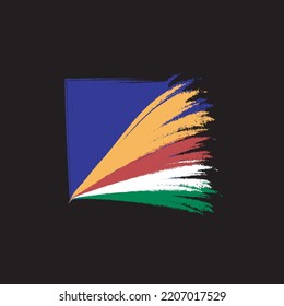 Grunge brush of Seychelles flag on shiny black background. Creative glitter sparkle brush paint vector illustration ESP 08