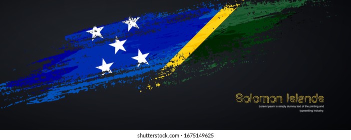 Grunge brush of Solomon Islands flag on shiny black background. Classic glitter sparkle brush paint vector illustration.