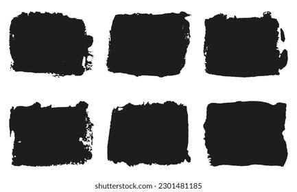 Grunge Brush in Square Shape, Ink Black Template Background. Dirty Brushstroke with Abstract Border. Rough Texture, Rectangle Paintbrush. Abstract Graphic Element. Isolated Vector Illustration.