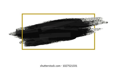 Grunge brush stoke texture background with gold line frame vector illustration