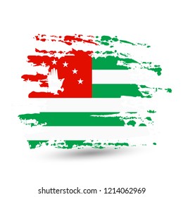 Grunge brush stroke with Abhazia national flag. Watercolor painting flag, poster, banner of the national flag. Vector isolated on white background.