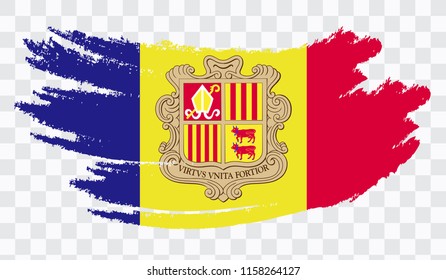 Grunge brush stroke with ANDORRA national flag. Watercolor painting flag,poster, banner of the national flag. Style watercolor drawing. Vector isolated on transparent background.