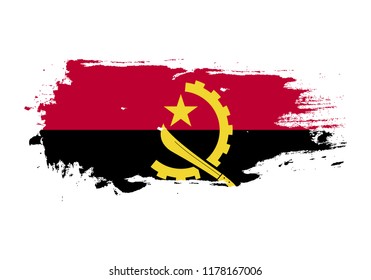 Grunge brush stroke with angola national flag. Watercolor painting flag. Symbol, poster, banner of the national flag. Vector Isolated on white background.