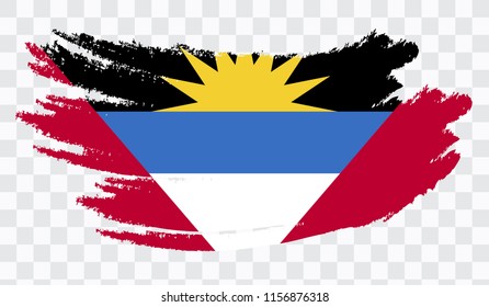Grunge brush stroke with ANTIGUA ANG BARBUDA national flag. Watercolor painting flag,poster, banner of the national flag. Style watercolor drawing. Vector isolated on transparent background.