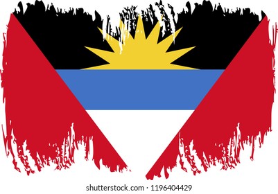 Grunge brush stroke with Antigua and Barbuda national flag. Watercolor painting flag. 