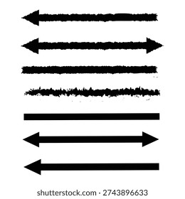 Grunge Brush Stroke Arrow Lines Set, Straight Line – Rough and Solid Horizontal Divider Vector On White Backround.