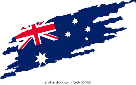 Grunge brush stroke with Australian national flag. Vector Illustration isolated  on white background.
