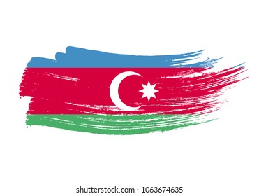 Grunge brush stroke with Azerbaijan national flag. Watercolor painting flag of Azerbaijan. Symbol, poster, banne of the national flag. Style watercolor drawing. Vector Isolated on white background.