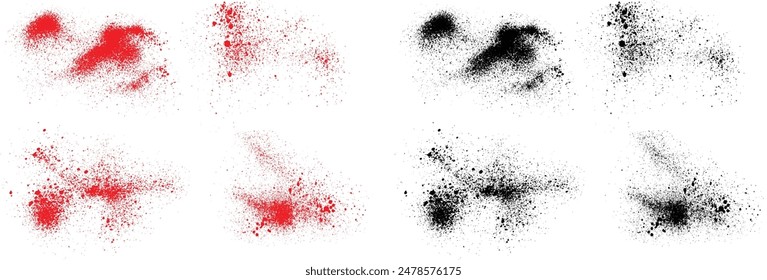 Grunge brush stroke background. Set of hand-painted black and red color blood splatter brush stroke