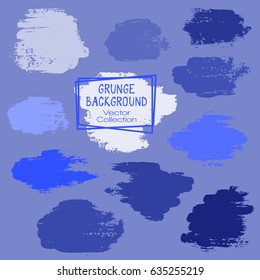 Grunge brush stroke background vector collection, set of paint dab graphic design elements. Banner, tag or label backgrounds band. Blue backdrops for banner, poster, flyer.