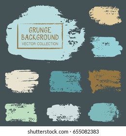 Grunge brush stroke background vector collection, set of paint dabs, splashes design. Brushstroke rough painted elements, splats, stains. Banner or label watercolor  backdrops band.