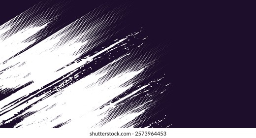 Grunge brush stroke background. White brush stroke isolated on abstract blue background.