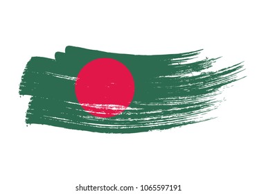 Grunge brush stroke with Bangladesh national flag. Watercolor painting flag of Bangladesh. Symbol, poster, banne of the national flag. Style watercolor drawing. Vector Isolated on white background.