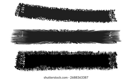 Grunge Brush Stroke Anuncio Set Negro Textura rugosa Diseño de borde de tinta Abstractas
