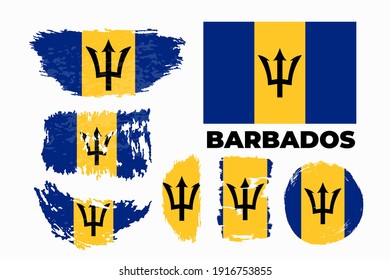 Grunge brush stroke with Barbados national flag. Watercolor painting flag. Symbol, poster, banner of the national flag. Vector Isolated on white background. Vector illustration