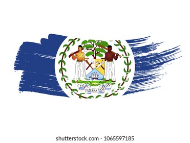 Grunge brush stroke with Belize national flag. Watercolor painting flag of Belize. Symbol, poster, banne of the national flag. Style watercolor drawing. Vector Isolated on white background.